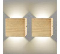 2Paire Applique Murale LED Intérieur 7W,Bois 4500K Carrée Lumière Naturelle | Rétro Appliques Murales LED Up Down pour Chambres à Coucher, Salon