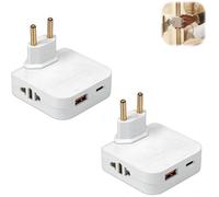 2PC Adaptateur Multiprise Plat,Murale Extra Plate avec 2 Prises Secteur,1 Port USB Et 1 Port USB-C,Prise Murale Plate Pivotante