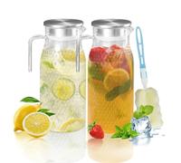 2pc Carafe Eau Plastique 1,6L Avec Couvercle et Poignée Acier Inoxydable | Pichet à Eau Plastique Pichet en Acrylique pour Réfrigérateur, Carafe D'eau Carafe Plastique pour thé Glacé, Jus, Lait