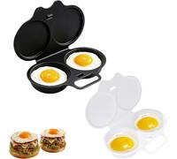 2PC Cufryna Cuiseur Oeuf Micro Ondes,Cufryna Cuit Oeuf Micro Onde,2 Cavity Microwave Egg Poacher,Moule à Vapeur,Nonstick Poached Egg Maker With Lid,Antiadhésive Sans Huile，Dark Gray+White