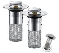 2PC Filtre de Drainage de Sol en Acier Inoxydable, Bonde Lavabo Universel, Bouchon de Lavabo Pop-Up, Flitre de Vidange