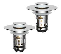 2PC-Hibbent Bouchon Lavabo Salle de Bain avec Filtre de Drain,Bouchon Baignoire Universel à Noyau en Laiton à Pousser avec Filtre Amovible,Bonde Lavabo 25-46mm,Remplaçant de Bouchon de Vidage,Chrome