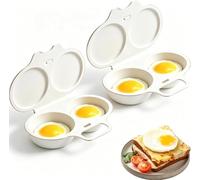2PC Pocheuses à œufs Micro-ondes, 2 Cavités Cuiseur a œufs Moule à Vapeur, Cuit Oeuf Micro Onde, Double Tasse avec Fermeture Cuit Oeufs, Antiadhésive, Oeuf Poché (Blanc)