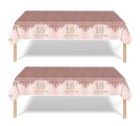 2Pcs 18 ans Nappe Anniversaire en Plastique, Nappe de Table Happy Birthday, Nappes de Fête Imperméable/Anti-Taches,Couvertures de Table Rose Gold Décorative pour Fêtes Anniversaire -137*274cm (18th)