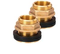 2pcs 3/4 Pouces Passage pour Citerne de Pluie, Traversée de Paroi en Laiton avec Joint en Caoutchouc, Raccord Citerne Eau de Pl
