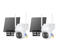 2PCS 4G LTE caméra de surveillance extérieure solaire avec carte SIM-2K HD 3MP PTZ caméra sans fil sans WLAN Outdoor Akku, 355°/90° Schwenkbar 32&64GB