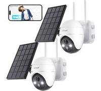 2pcs 5MP Camera Surveillance WiFi Exterieure sans Fil, Camera Solaire, Camera 360 Degrés, Détection Humaine PIR, Vision Nocturne Couleur, Audio Bidirectionnel, Sirène Alarme/Alexa/Carte/Cloud/IP65 Bla