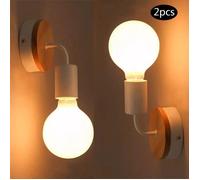 2pcs ACAGO Appliques Murales Intérieur en bois Lamp Murale E27 Moderne Luminaire Eclairage Vintage pour Chambre Cusine,Blanc