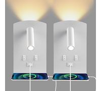 2PCS Applique Murale Interieur LED, Liseuse de Chevet avec interrupteur, port de charge USB, Rotation à 360°Liseuses Murales, 3000K Lampe de Lecture de Chevet Applique Murale pour Chambre, Salon (D)