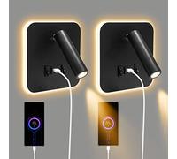 2PCS Applique Murale Interieur LED, Liseuse de Chevet avec interrupteur, port de charge USB, Rotation à 360°Liseuses Murales, 3000K Lampe de Lecture de Chevet Applique Murale pour Chambre, Salon (A)