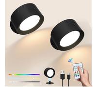 2Pcs Appliques murales LED rechargeables sans fil, lampe magnétique rotative tactile RGB, télécommande incluse