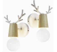 2pcs Appliques Murales Tête de Cerf en Bois Moderne Simple Blanc pour Chambre Bar Restaurant