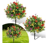 2PCS Arbres Artificiels 60 cm avec Feuilles de buis et Marguerites, décoration extérieure résistante aux UV, Plantes synthétiques en Tissu et Plastique, réalistes, terrasse et entrée
