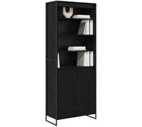 2pcs Armoires de rangement en bois d'ingénierie de chêne noir, table de console haute de style industriel moderne avec des jambes en acier, buffet haut élégant pour l'organisation du salon, montage fa