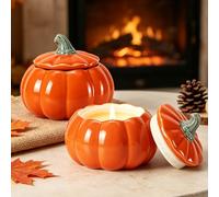 2Pcs Bougies en Forme de Citrouille, Bougie Citrouille en Céramique Coffret | 2 x 180g Bougie Parfumée d'Automne pour Halloween Fêtes Maison Table, Femme Amie Famille Cadeau