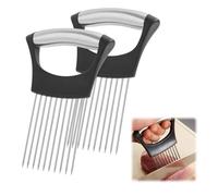 2Pcs Coupe Oignons Manuel en Acier Inoxydable, Porte Tranche d'oignon en Acier Inoxydable, Éminceur de Légumes pour Tomates, Concombres, Citrons, avec Housse de Protection, Support à Oignons