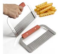 2PCS Coupe-rides, Coupe-frites à gaufres | Couteau de coupe ondulé en acier inoxydable Couteau de coupe de pommes de terre avec poignée en bois
