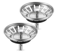 2PCS Crépine d'Évier 79 mm - Bouchon de Vidage Inox 304 Épais, Filtre à Déchets Universel avec 20 Fentes, Accessoire de Remplacement pour Bac de Cuisine, Système à Commande Excentrique