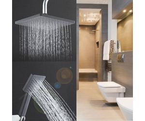 2pcs Douchette Tête Carrée à Effet Pluie -Retro Pomme de Douche Haute Pression- Chrome Réglable Noir Mat