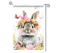 2Pcs Drapeaux De Jardin Couronne De Lapin Et De Fleurs Drapeau De Jardin | 30X45Cm Drapeau Décoratif Durable Drapeaux Pour Ferme Porte
