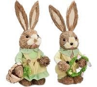 2pcs Easter Bunny Ornament Rustic Bunny Couple Figurine Spring Decor for Home Party Decoration 35cm/13.8in