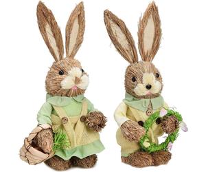 2pcs Easter Bunny Ornament Rustic Bunny Couple Figurine Spring Decor for Home Party Decoration 35cm/13.8in