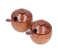 2pcs ensemble de pots de cartouches de condiments simples élégants, pot d'assaisonnement bois de sel bois avec cuillère et couvercle pour la cuisine à la maison stockant sucre salé