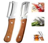2PCS Éplucheur Multifonction Économe Légumes 3 en 1 Lame Ultra Tranchante | Acier Inoxydable Résistant Ergonomique Bois Cuisine Fruits Pommes de Terre Épluche Légumes Coupe Oignon Écailleur à Poisson
