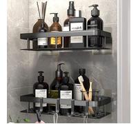 2pcs Etagere Douche sans Percage, Etagere Murale Salle de Bain Aluminium mit 4 Crochets, Support Douche Auto-AdhéSif