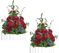 2PCS Fleurs Artificielles Fond en Mousse Plastique Bouquet de Soie pour Décoration de Mariage Rouge Vin