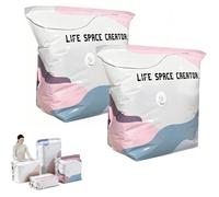 2pcs Grands Sacs de conservation sous vide grande taille sans pompe ni aspirateur, housse cube de rangement compressible stocker