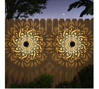 2pcs Lampes Solaire Clôture Mandala Métal,Lampe Solaire Exterieur Jardin Decorative Éclairage,Éclairage Mural Énergie, Imperméable
