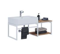 2pcs Lavabo Meubles de salle de bains Ensemble Évier Bois Métal Industriel Style Bitila 100