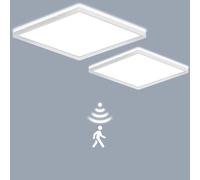 2PCS LEZOE Plafonnier LED Dimmable avec Détecteur de Mouvement Radar 24W 2650LM, Lumineux avec Télécommande 3000K-6000K Plafonnier, 2.5cm Ultra Fin Lampes de Plafond pour Bains Garage Couloir 30*30CM