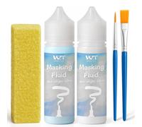 2pcs Liquide de masquage pour peinture à l'aquarelle Bleu/Blanc avec un pinceau et une gomme, Séchage rapide Facile à déchirer N'abîme pas le papier Fournitures d'art de peinture professionnelles