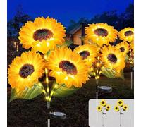 2PCS Lumières Solaires Extérieures, Tournesols avec 42 LED et 3 Fleurs, Imperméable Lampes Fleurs Solaires de Jardin, Tournesol Lumières pour Jardin Patio Allée