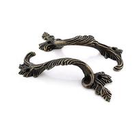 2PCS Meubles anciens Poignées Feuilles Striped Sculpté Poignée de tiroir Boutons de porte Boîte Cabinet Armoire Poignées