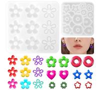 2PCS Moules à Fleurs pour Fabrication de Boucles d'Oreilles,Moule Silicone Resine Epoxy,mini moules en silicone avec fleurs creuses en époxy pour colliers,Porte-clés (Formes Fleur,Cœur,Étoile,Cercle)