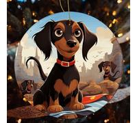 2Pcs Noël Ornement I Love Mes Chiens Teckels Ornements | Noël Pendentif Avec Ruban Doré Céramique Hanging Pour Maison Fête Bureau
