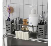 2pcs Organisateur Evier Cuisine,Porte Eponge Evier avec Bac de Vidange Automatique,Porte Torchon et Boîte de Rangement Egouttoir,Or