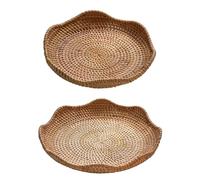 2PCS Panier Rond en Rotin Tressé Panier de Rangement Empilable en Forme de Pétale Bol à Fruits et Légumes Panier de Service Tressé à la main Support de Rangement pour Cookies, Pain, Fruits