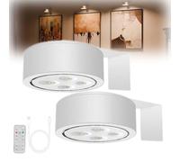 2PCS Picture Lights for Wall, Applique Murale LED pour Tableau, Lampe Tableau sans Fil Rechargeable, Spot LED sans Fil, Eclairage Tableau Led Pile Avec Télécommande et 3 temps de couleur (Blanc)