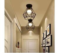 2pcs Plafonnier Industrielle en Métal Noir Cage Carré Fer Lustre pour couloir, allée, porche, chambre, etc