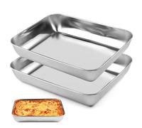 2PCS Plaque de Cuisson Four, 25,5 x 19.5 x 4,5 cm Plaque Four Universelle, Mini Plat Inox Rectangulaire, Plaques Patisserie Non Toxique et Saine, Facile à Nettoyer Plateau Inox Cuisine pour Cuisson
