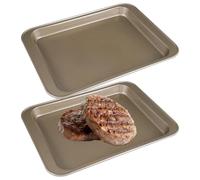 2Pcs Plaques à Pâtisserie en Acier au Carbone, Or Plaque de Cuisson Four | 24x18x2cm Universelle Antiadhésif Plat Four Rectangulaire, Non Toxique Leche Frite Plateau pour Gâteaux, Biscuits, Pain