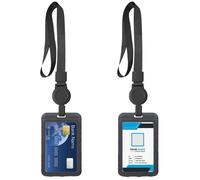 2pcs Porte Badge Tour de Cou, Porte Carte cou Rétractable avec Lanière, pour personnel de bureau Protege Carte (Noir)