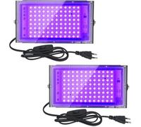 2pcs Projecteur UV LED 100W Lumière Noire IP65 Imperméable, Lampe LED Ultra-violet, Eclairage Effet pour affiche, Non, Bar, Fte