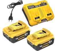 2pcs Replacement pour Dewalt 18V Batterie +3A DCB102H Chargeur à Double Port pour Dewalt Batterie DBC200 DCB180 DCB181 DCB182 DCB184 DCB185 DCB201 DCB204