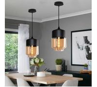 2Pcs Rétro Suspension Luminaire en Verre TOKIUS Lustre Plafonnier Moderne E27 pour Cuisine Salle à Manger Bar, Noir (Type-C 18CM)