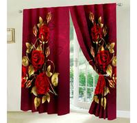 2PCS Rideaux imprimés de roses romantiques pour la Saint-Valentin. Conception de poche à tringle avec tissu en polyester doux, semi-transparent pour l'intimité. Imprimés élégants de roses roses et de 